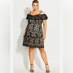 City Chic Dream of Lace Black mini dress size L/20